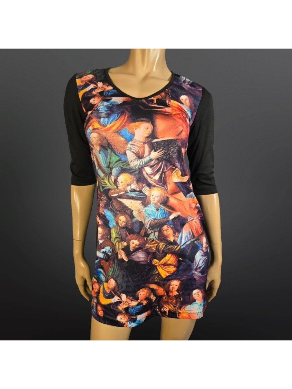 Vintage 90s Le Chateau Renaissance Art Print Mini Dress size S Gothic grunge